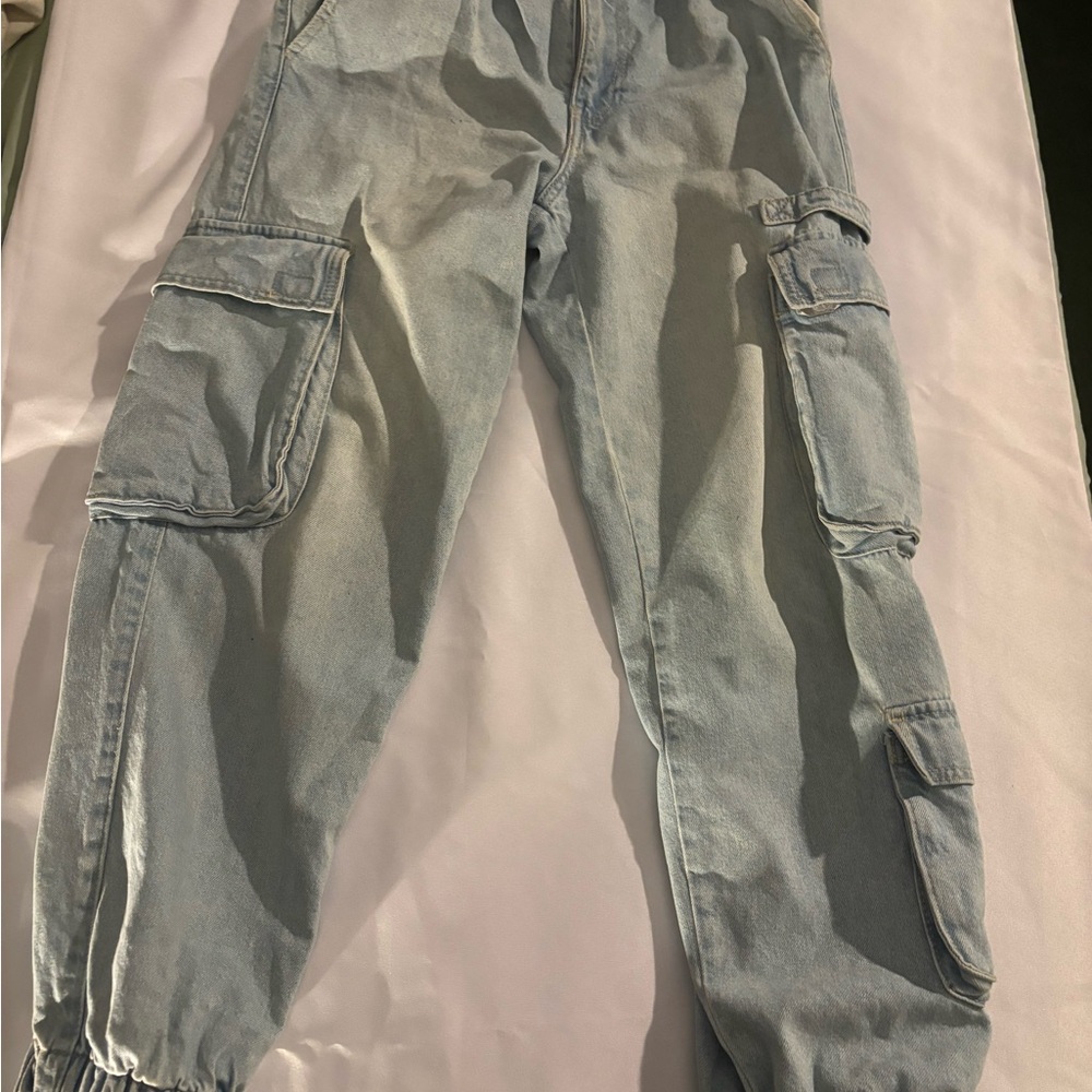 Light Blue Cargo Women Jeans